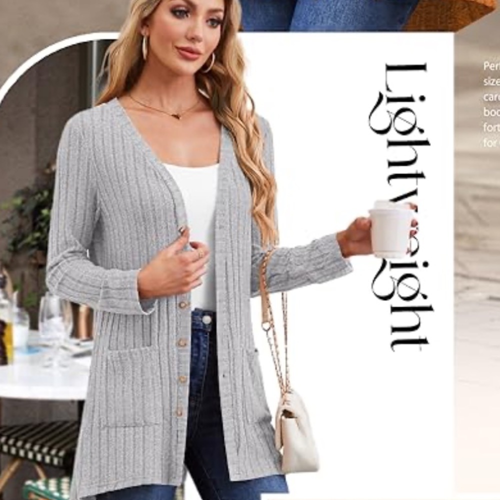 NWT 🖤 OVERSIZED LONG GRAY LIGHTWEIGHT KNIT CARDIGAN SWEATER Women’s XL 20/22 - Picture 8 of 11